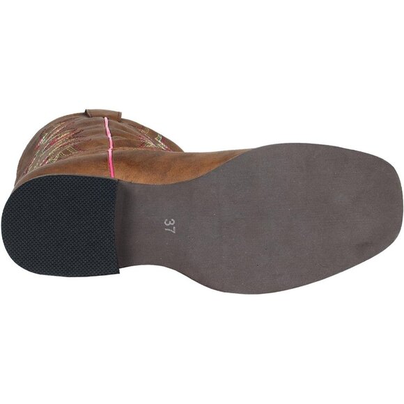 Brown Women's Cowboy Square Toe Western Cowgirl Mid Wide Calf Embroidered Boots - Picture 8 of 8